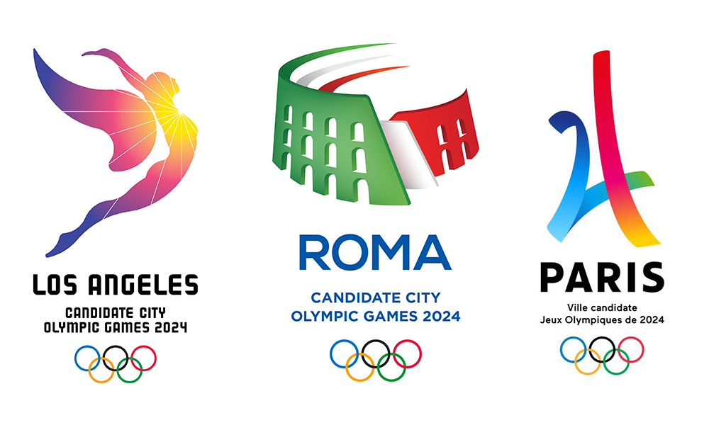 The Logos of the 2024 Olympic Candidate Cities - LA, Rome, and Paris
