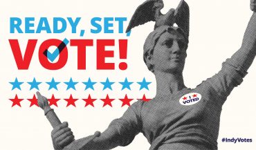 Lady Victory with "Ready, set, vote!" text, sized for twitter
