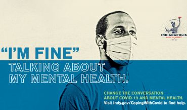 Billboard creative: Man in mask with text "I'm fine talking about my mental health"