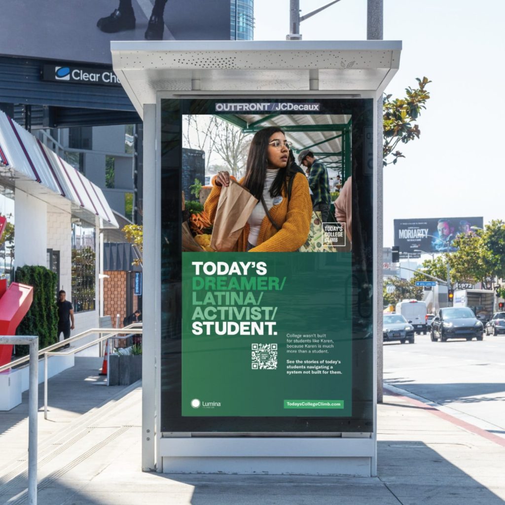 Lumina Foundation College Climb bus stop advertisement